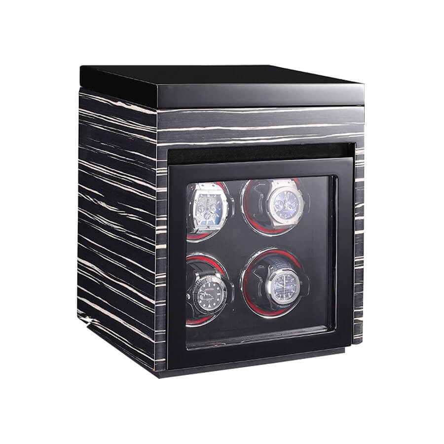 Quad Watch Winder with Extra Storage Wood Veneer Finish