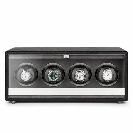 Roroos classic leather quad watch winder for 4 automatic watches – premium leather exterior, silent motor
