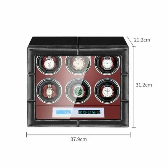 Avvolgitore per orologi a doppio rotore Smart sei pezzi con superficie in PU e interno rosso