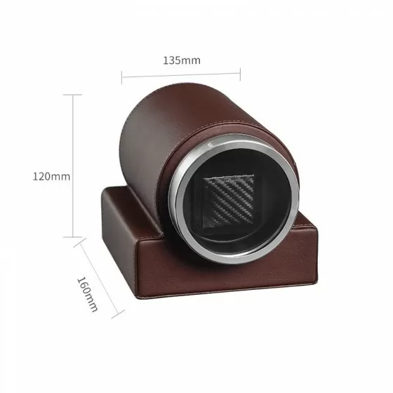 Rebobinador de reloj única individual clásico en cuero marrón con ventana de vidrio