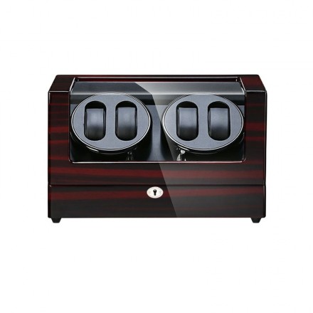 Roroos ebony wood 4-slot automatic watch winder box with piano-lacquer finish