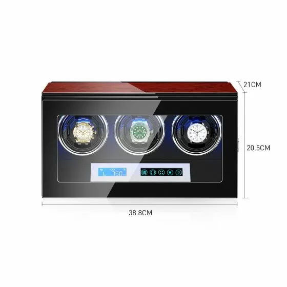 Triple Watch Winder With Lcd Touch Screen - Rosewood with Black Interior for 3 Watches