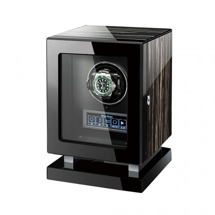 Caja enrolladora inteligente para un solo reloj Black Warrior en madera de ébano rayada