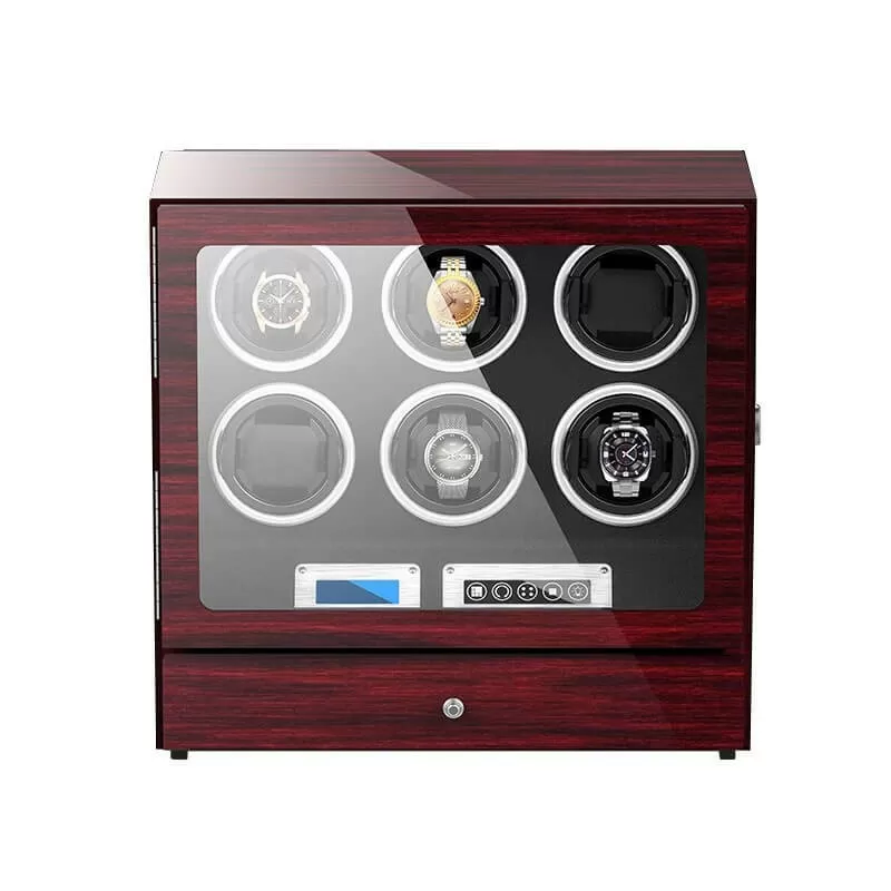Scatola carica orologi automatica in palissandro per 6 orologi con touch screen LCD in interni neri - ROROOS.com