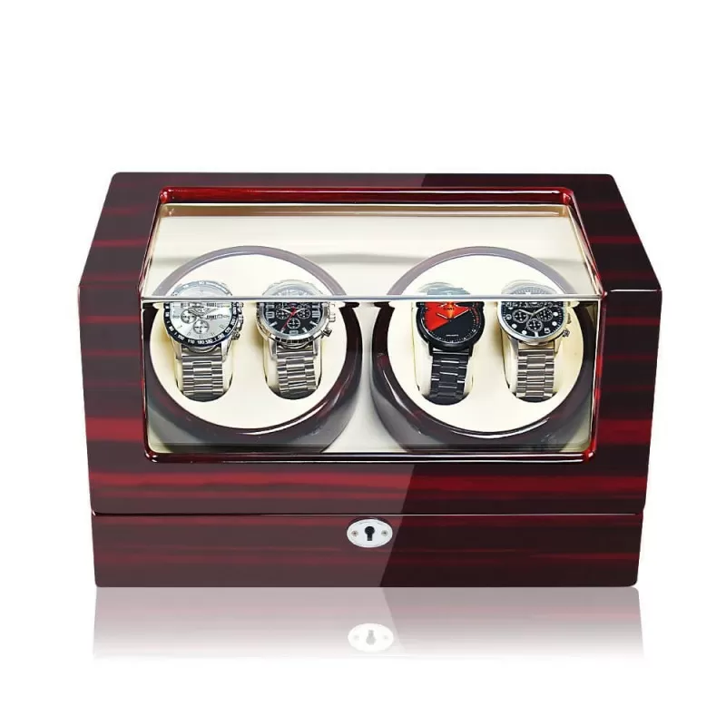 Enrollador de relojes automáticos para 4 piezas Roroos en madera ébano con motor silencioso, vista frontal