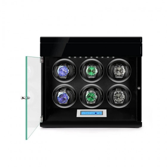 Open view of 6-slot automatic watch winder for Rolex 