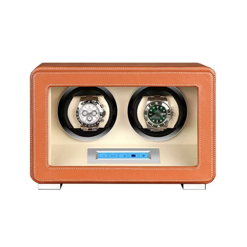 Brown Leather LCD Touch Automatic Double Watch Winder