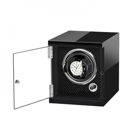 Enrollador vertical de madera para reloj individual - Estilo fibra de carbono