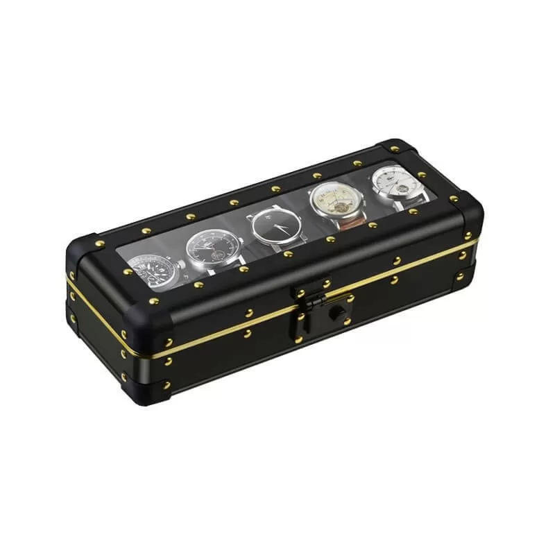 Metal 5 Slots Watch Case With Glass Window