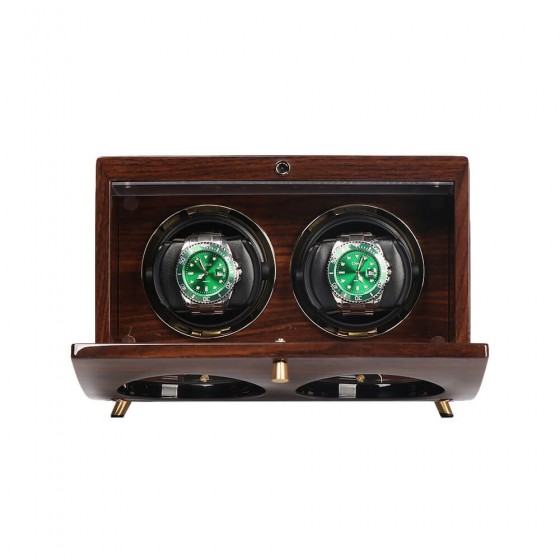 Opened view of Roroos battery powered double watch winder for 2 watches