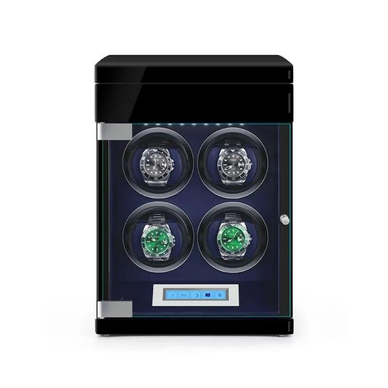 Roroos black automatic watch winder case for wristwatches with lockable lid and velvet interior