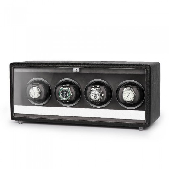 Angled view of Roroos classic leather quad watch winder for 4 automatic watches