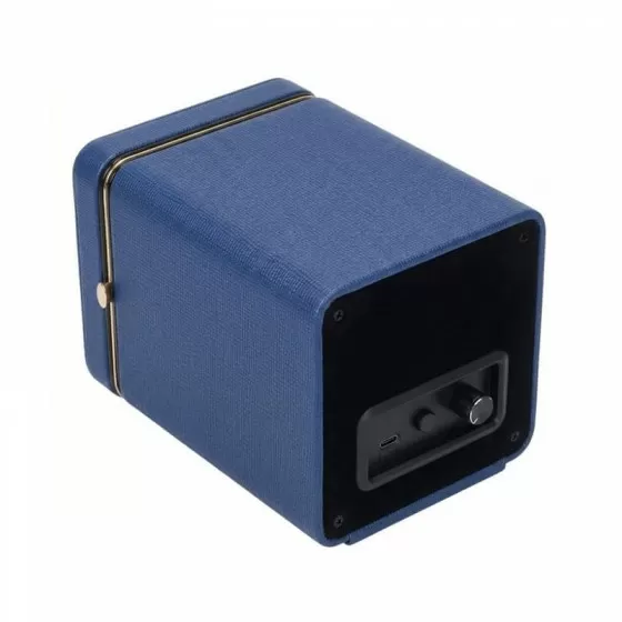 Phantom blue leather single automatic watch winder box by Roroos, back view