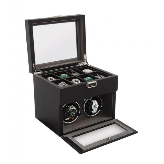 Coffret remontoir double Roroos fermé avec 2 emplacements et tiroir rangement bijoux