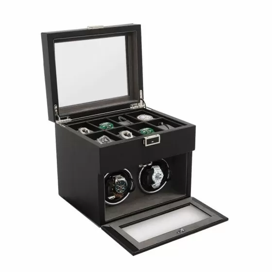 Coffret remontoir double Roroos fermé avec 2 emplacements et tiroir rangement bijoux