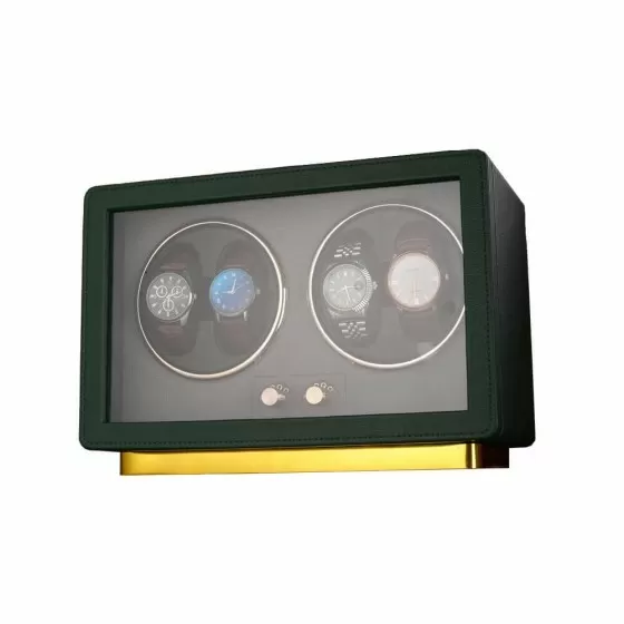 Caja giratoria para 4 relojes Rolex en cuero verde Roroos, detalle de acabado
