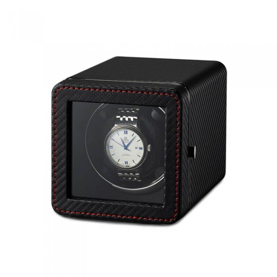 Roroos carbon fiber single watch winder box - angled view