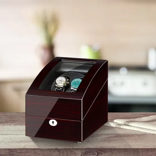 Double Watch Winder Box with 3 Storage Slots — Ebony Finish  display picture 2