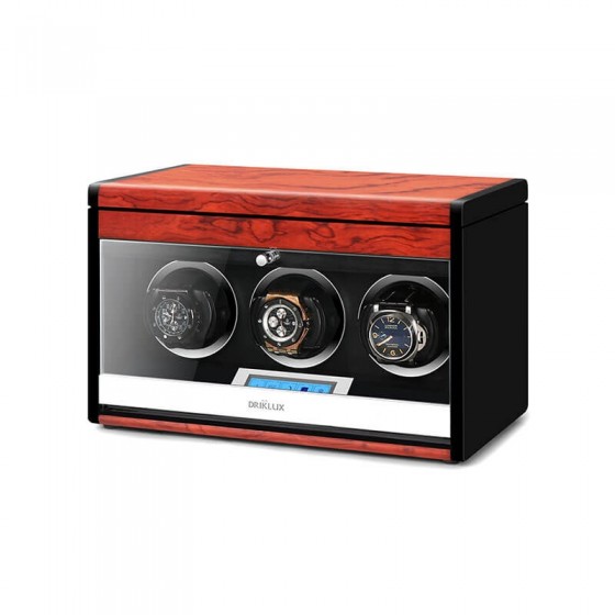 Vitrina móvil triple con cajón y pantalla táctil en ébano