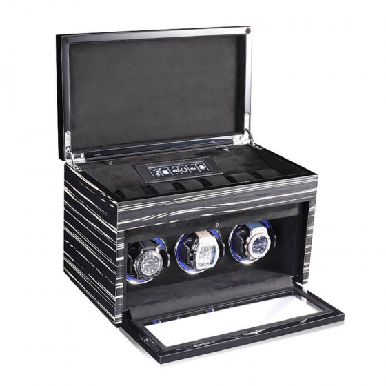 Triple Watch Winder with 6 Extra Storage