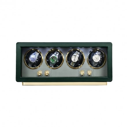 4 watch winder in hunter green leather exterior compatible with Rolex automatic watches – Roroos