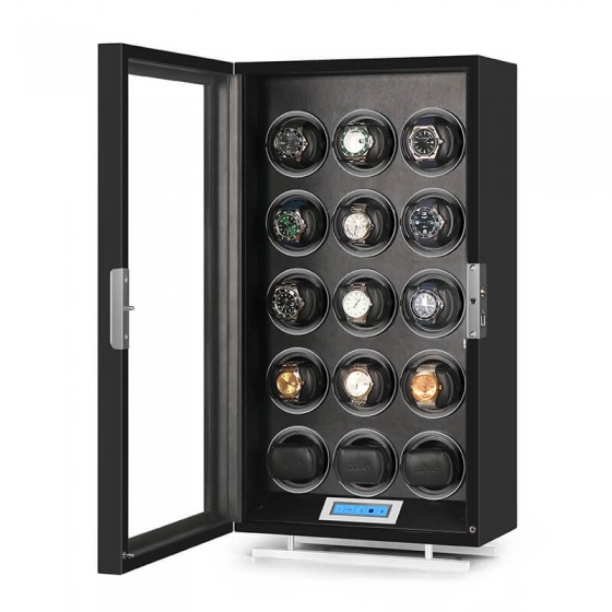 15-slot automatic watch winder cabinet with UVC opened