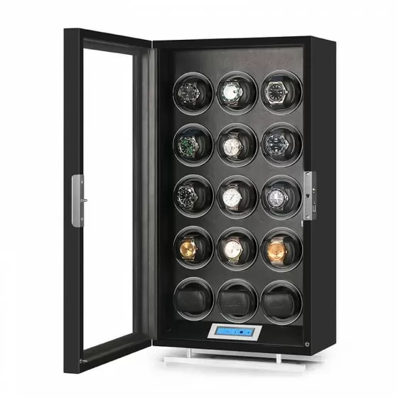 15-slot automatic watch winder cabinet with UVC opened