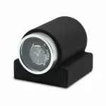 Rebobinador de reloj única individual clásico en cuero negro con ventana de vidrio