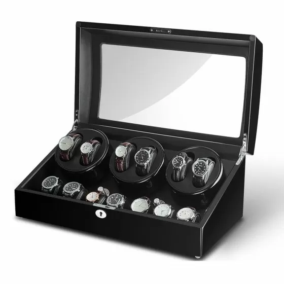 Remontoir de montre automatique noir six avec 7 espaces de stockage supplémentaires