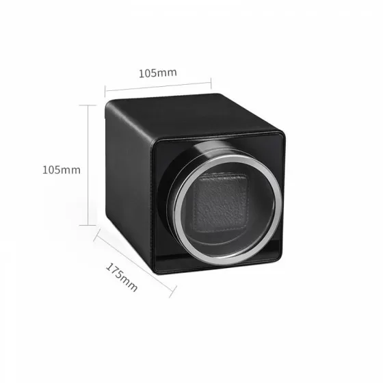 Single Watch Winder in Black PU Leather with Aluminium Window