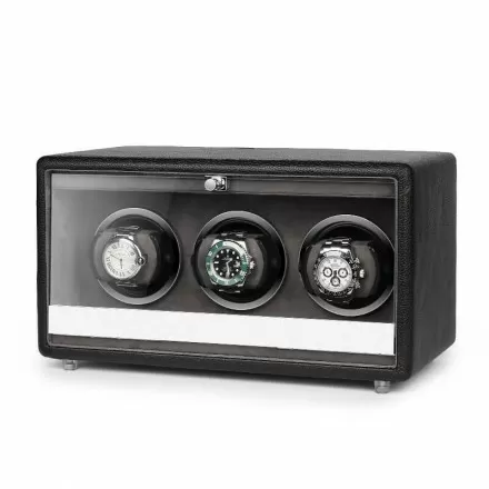 Roroos Classic Leather Triple Watch Winder – 3-slot automatic watch winder in dark brown PU leather Overview