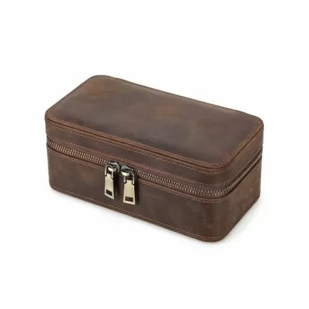 Handmade Leather Travel Box for Jewellery & Watches — 3 Organised Slots