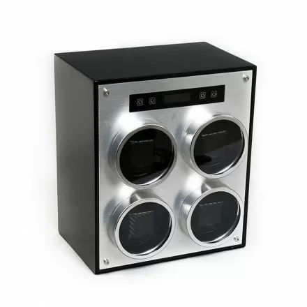 Quad Metal Watch Winder with Cover - Carbon Fiber Overview