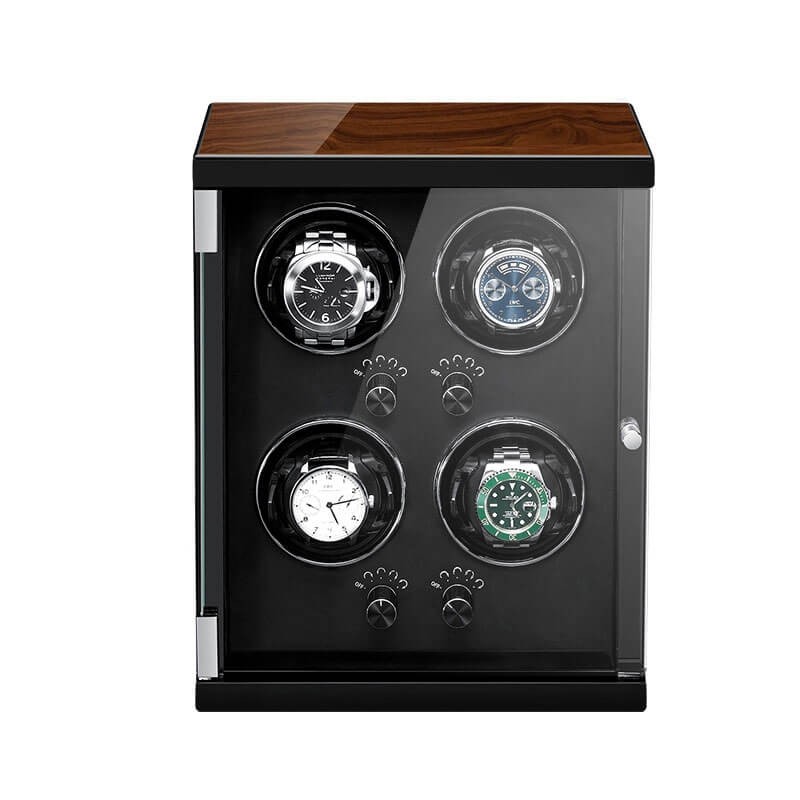 Classic vertical quad watch winder for 4 automatic watches with black velvet interior — Roroos Singapore
