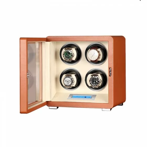 Braunes Leder LCD Touch Automatische Quad-Uhrenaufzugsmaschine