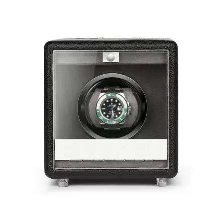 Roroos classic leather single automatic watch winder in premium leatherette finish with glass window
