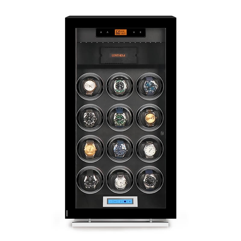 12-slot automatic watch winder dry cabinet with humidity control by Roroos, front view