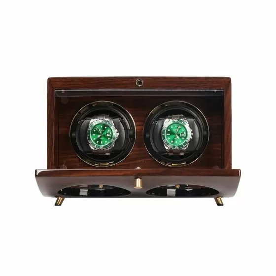 Opened view of Roroos battery powered double watch winder for 2 watches
