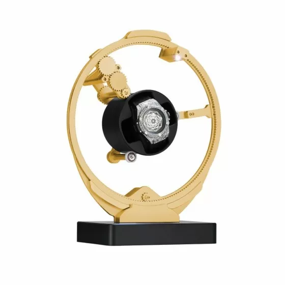 Roroos gold watch winder full orbital rotation sequence – multi-axis 360-degree winding view