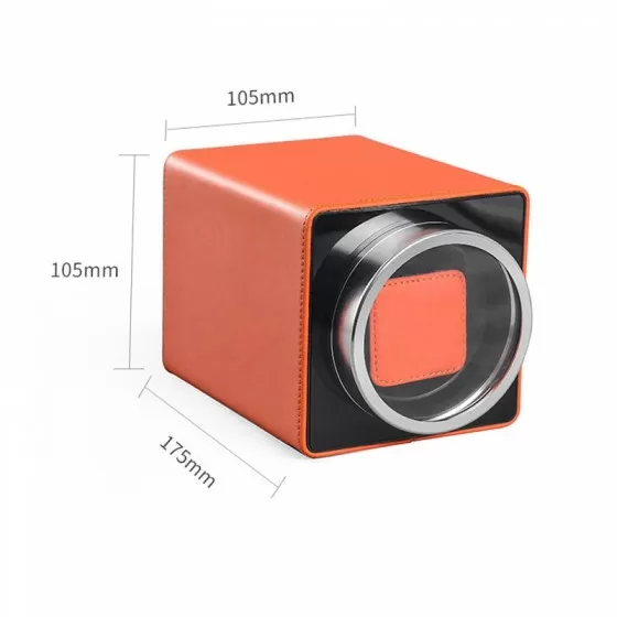 Single Watch Winder in Orange PU Leather with Aluminium Window