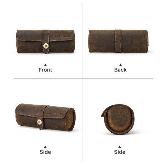 Roroos top grain leather watch roll for 3 watches – size