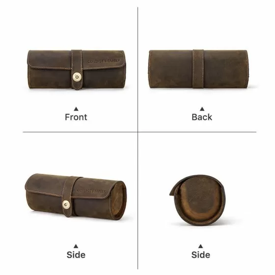 Roroos top grain leather watch roll for 3 watches – size