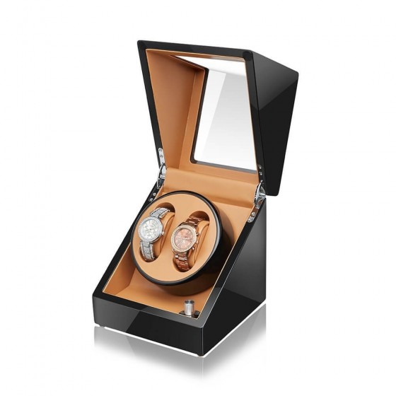Cream suede interior of Roroos almond leather double watch winder with two winding bays
