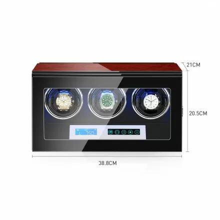 Triple Watch Winder With Lcd Touch Screen - Rosewood with Black Interior for 3 Watches Overview
