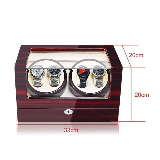 Side profile of Roroos ebony 4 watch winder showing wood grain and glass front panel