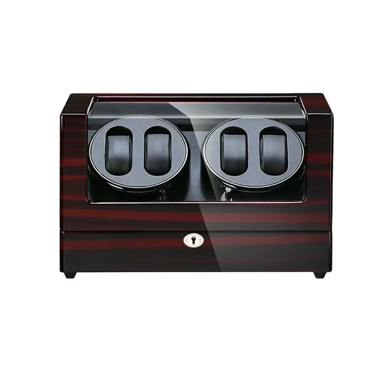 Roroos ebony wood 4-slot automatic watch winder box with piano-lacquer finish