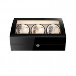 Enrollador de reloj automático de seis piezas negro con interior beige y 7 espacios de almacenamiento adicionales