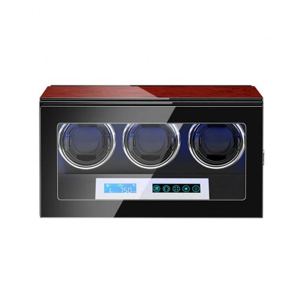 Triple Watch Winder With Lcd Touch Screen - Rosewood with Black Interior for 3 Watches