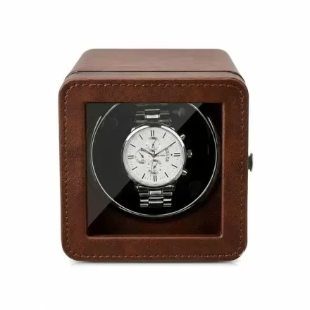 Mahogany leather single automatic watch winder box by Roroos, front view