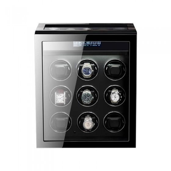 9-slot automatic watch winder box in striped ebony wood with 5 extra storage compartments – Roroos